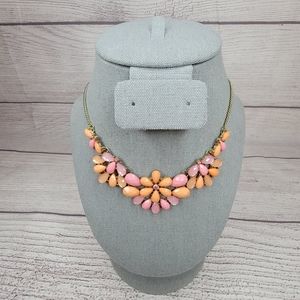 Orange, pink and gold flower statement necklace